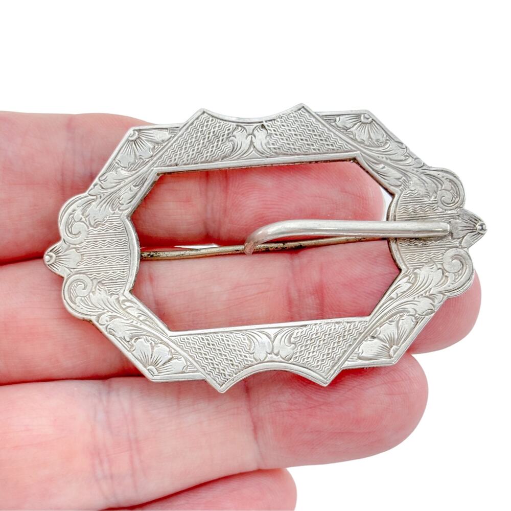 Antique Sterling Silver Sash Buckle Edwardian Brooch